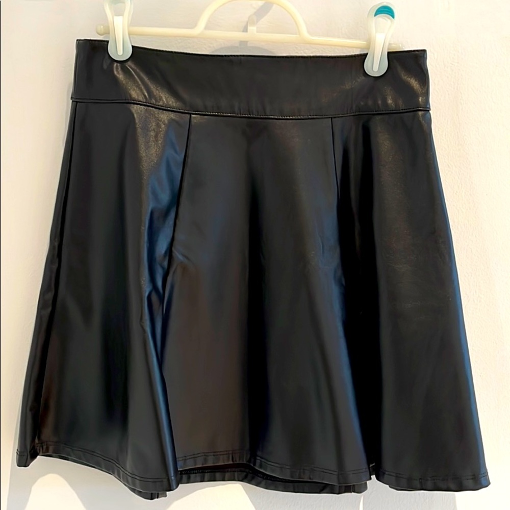 Faux leather black skater skirt